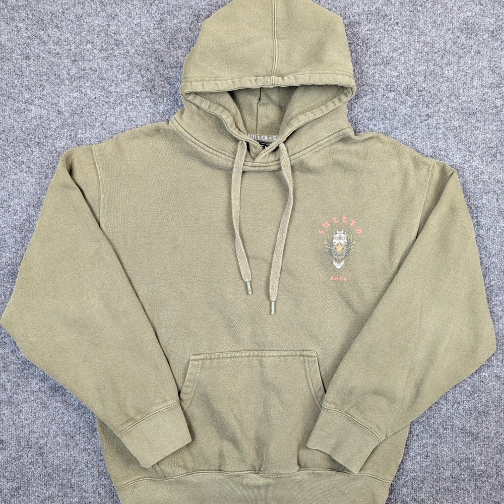 Sullen Art Collective Hoodie Medium Olive Green Skull Tattoo Graphic Pullover